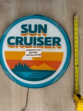 Sun Cruiser Retro Circular Wall Sign - Teal and Orange
